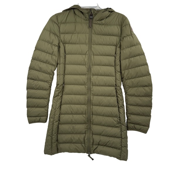 Parajumpers Super Lightweight Hooded Down Jacket Womens Small Olive Green Puffer - Picture 1 of 15